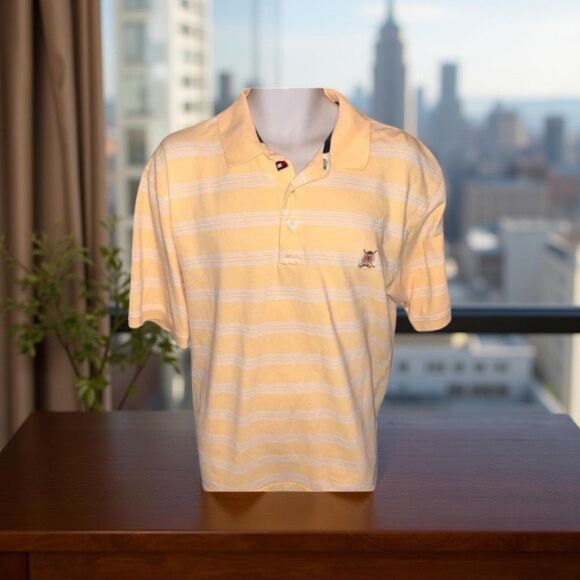 Y2K 2001 Tommy Hilfiger Golf Crest Yellow Pique Polo Large #67 - Picture 1 of 7